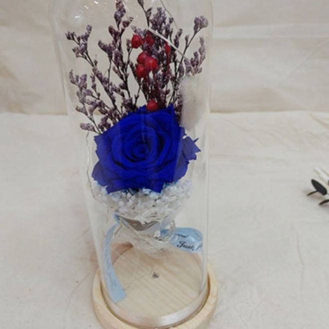 有花的風景 鮮花 永生花 + 玻璃罩 大, 藍色(永生花)