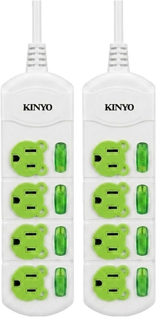 Kinyo 彩色小熊安全延長線 4孔 CG344-9B, 274.3cm, 白色+綠色, 2入