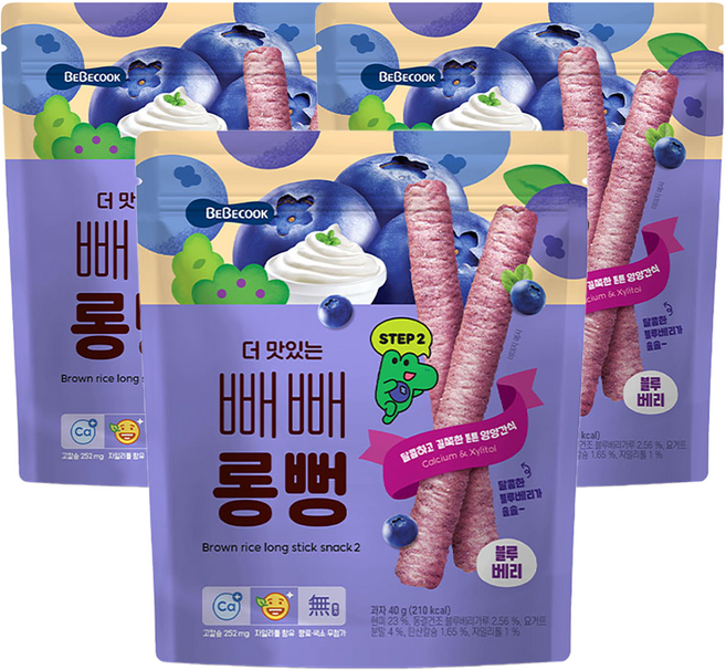 BEBECOOK 孩童更美味棒狀米餅, 藍莓, 40g, 3個