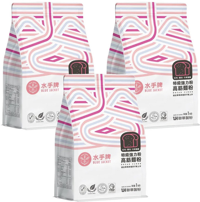 聯華製粉 BLUE JACKET 水手牌 強力吐司高筋麵粉, 1kg, 3包