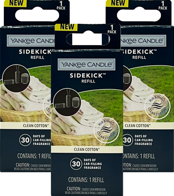 YK 사이드킥 차량용 방향제 리필, 3개, 클린코튼