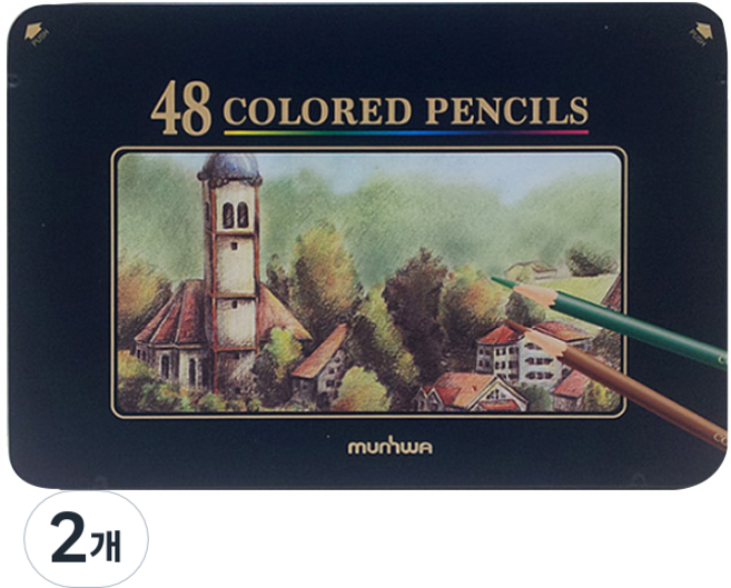 문화연필 색연필 틴케이스, 48색, 2개