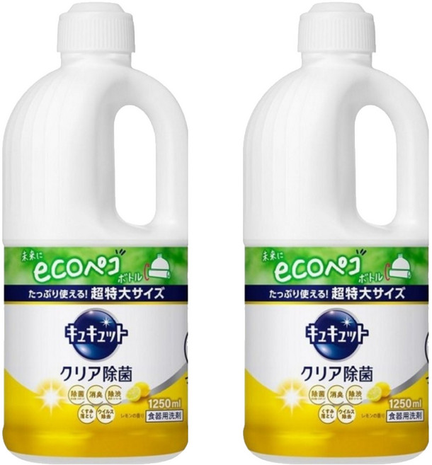 Kao 花王 Cucute 珂珂透 餐具洗碗精補充瓶 檸檬香, 1.25L, 2瓶