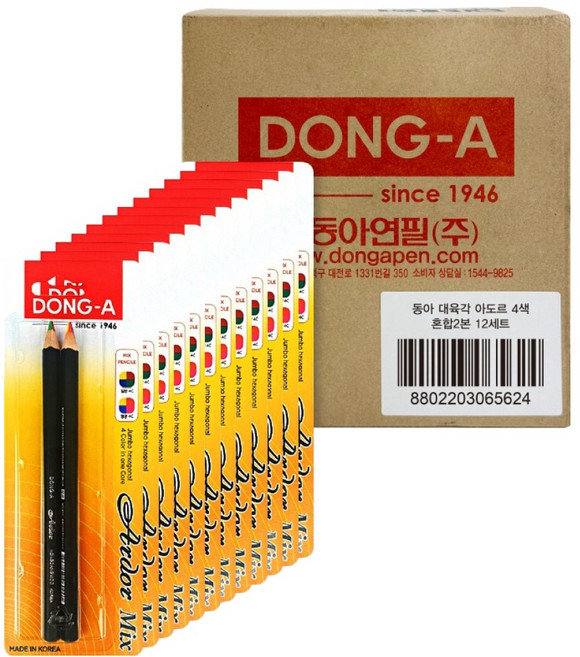 동아 대육각 아도르 색연필 일반 + 형광 세트, 12세트, 4색