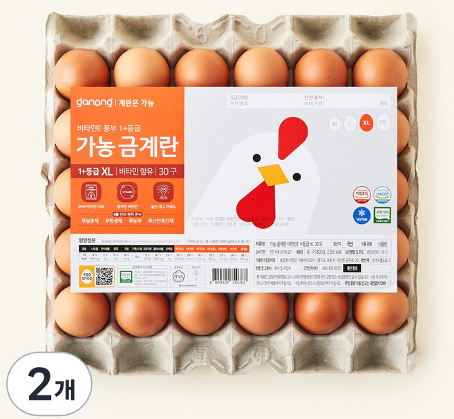 가농 금계란 비타민E 1+등급 XL, 30구, 2개