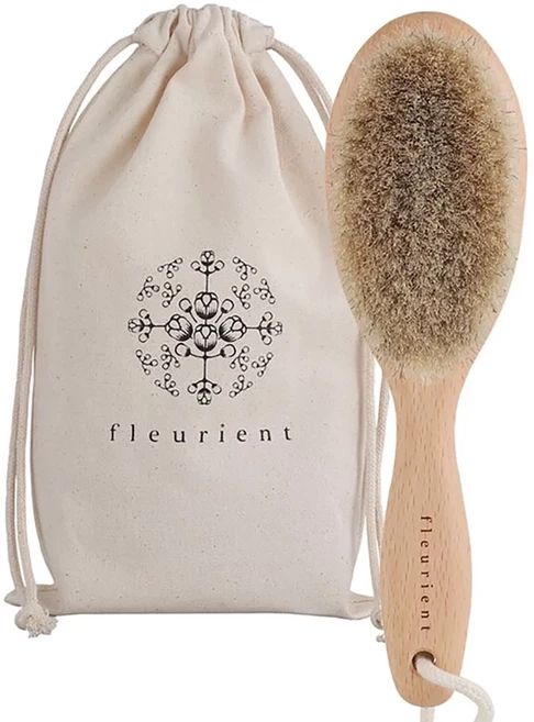 fleurient 芙樂莉 天然馬毛美體按摩刷 台灣製 23.5cm x 6cm x 4cm, 1組, Wooden Handle