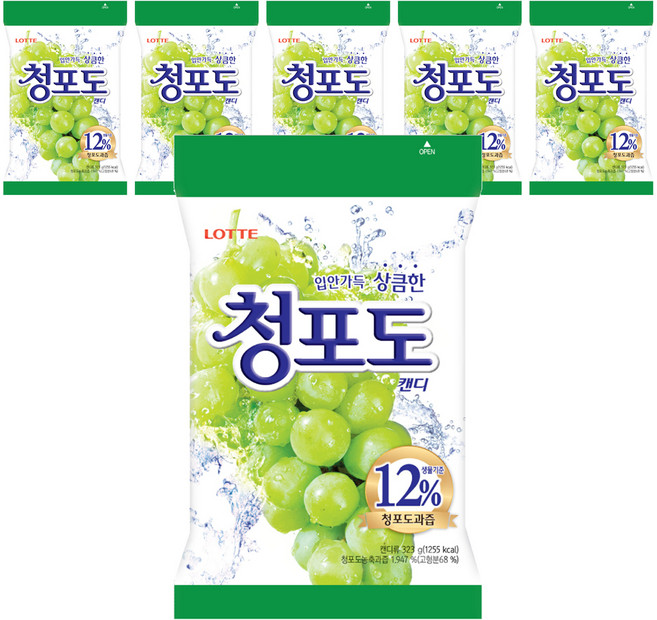 롯데웰푸드 청포도 캔디, 323g, 6개