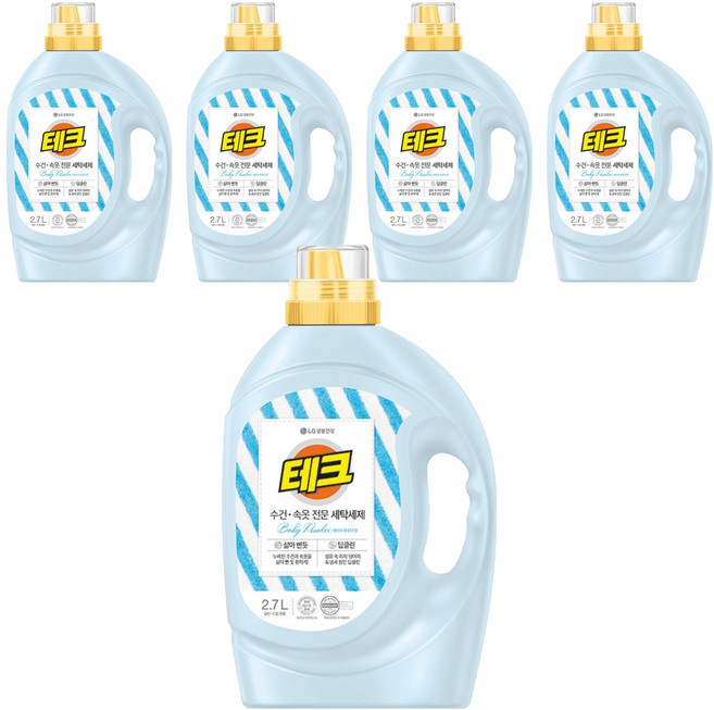 테크 수건 속옷 세탁세제 에이 본품, 2.7L, 5개