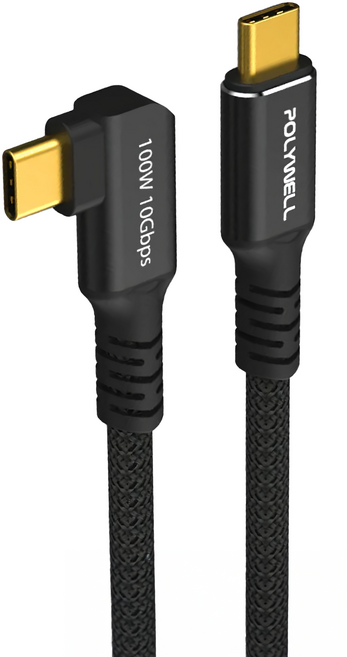 POLYWELL 寶利威爾 彎頭USB3.2 Gen2 10G 100W Type-C 高速傳輸充電線 PW15-W45-M832, 2m, 黑金剛, 1條