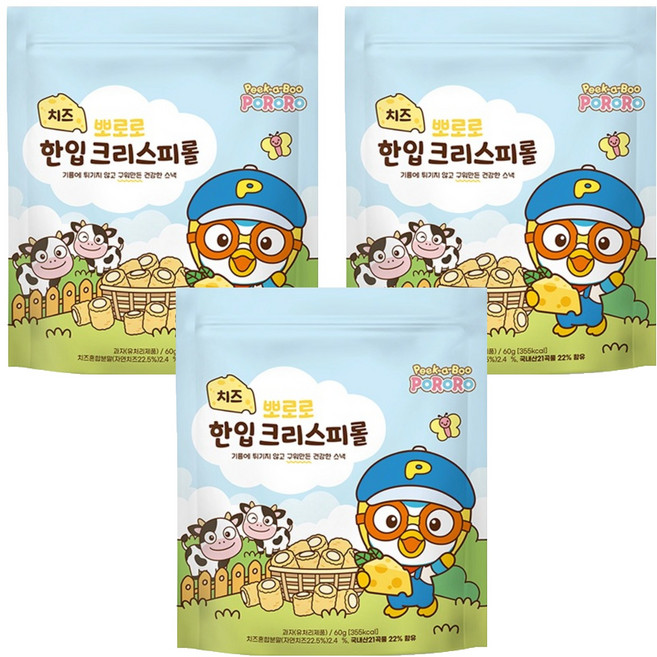 어니스트에프엔비 뽀로로 한입 크리스피롤 치즈, 60g, 3개