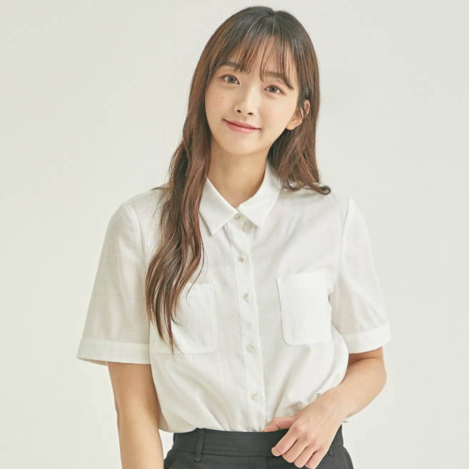 로엠 린넨혼방 셔츠형 블라우스