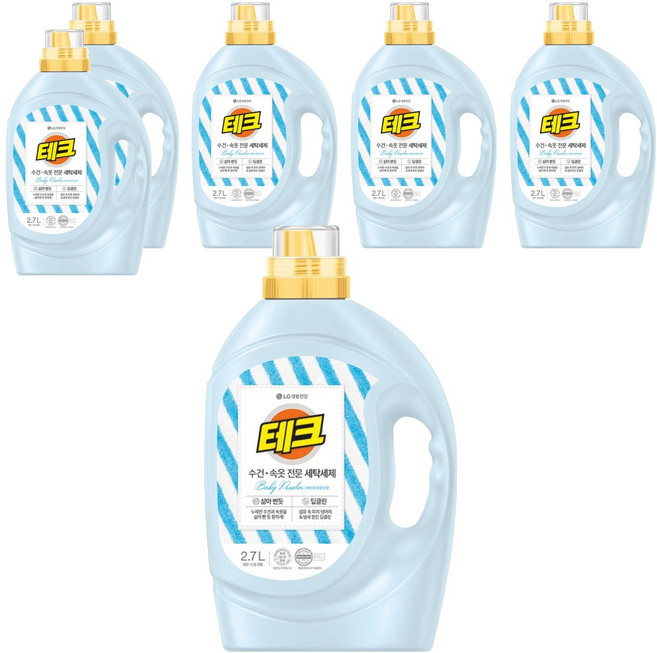 테크 수건 속옷 세탁세제 에이 본품, 2.7L, 6개