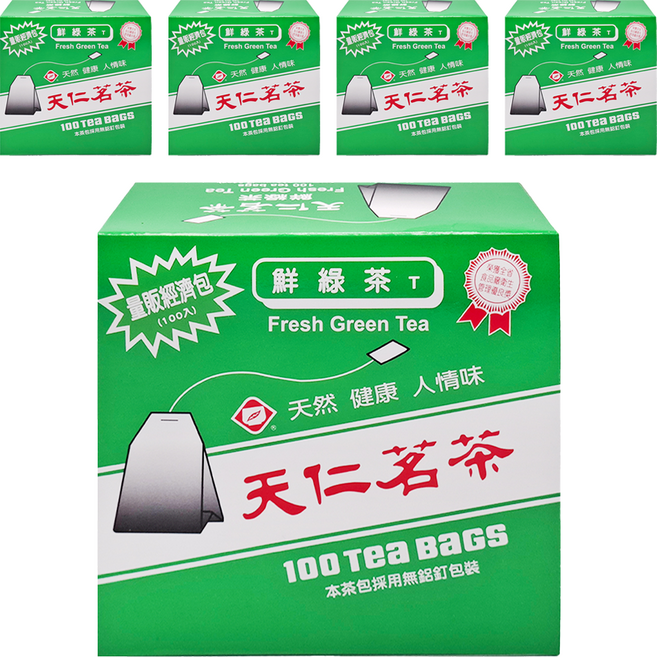 天仁茗茶 鮮綠茶經濟包, 2g, 100包, 5盒