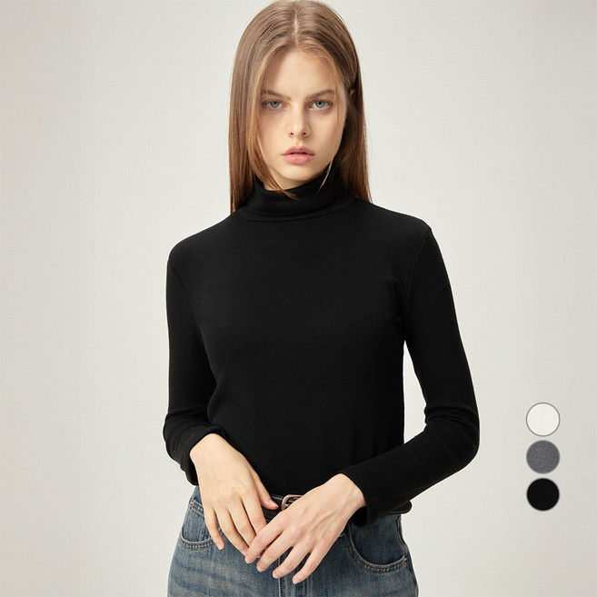 ELLEPARIS 여성용 릴렉스드핏 터틀넥 웜업 기모 티셔츠
