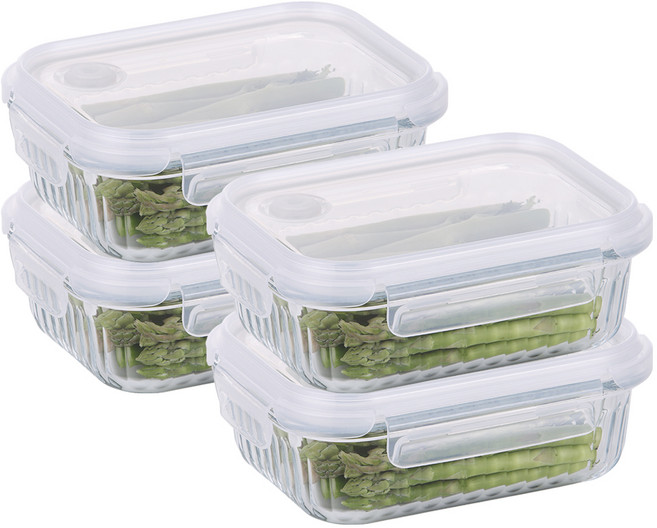 네오플램 웨이브락 유리 밀폐용기 V, 4개, 단품