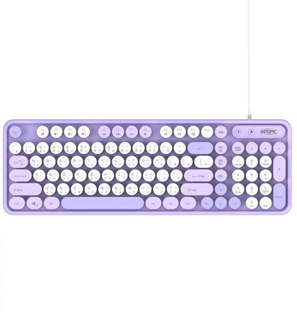 INTOPIC 廣鼎 幻彩復古有線鍵盤, 紫色, KBD-111-PUR, 製造商軸