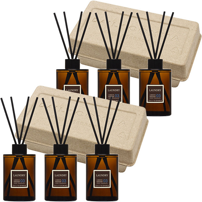 데일리콤마 엠버 에디션 디퓨저 200ml 3p + 블랙리드스틱 12p 세트, 런드리, 2세트