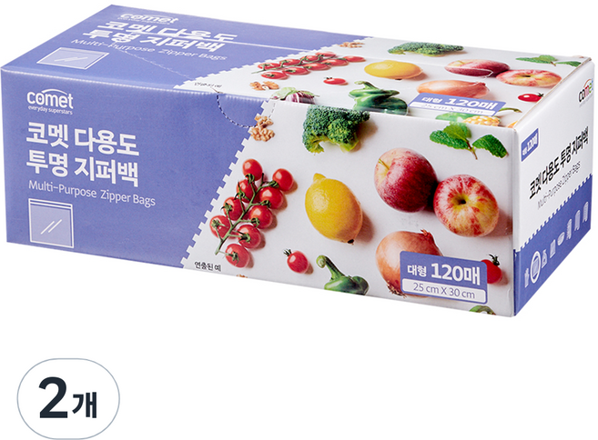 코멧 다용도 투명 지퍼백, 대(L), 120개입, 2개