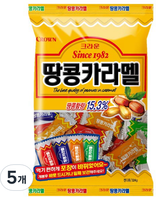 크라운 땅콩카라멜, 324g, 5개