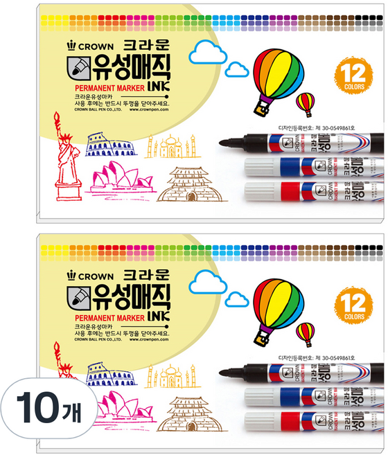 CROWN 유성매직, 12색, 10개