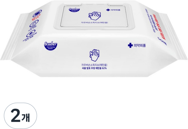자우버 손소독 티슈 캡형, 50매입, 2개