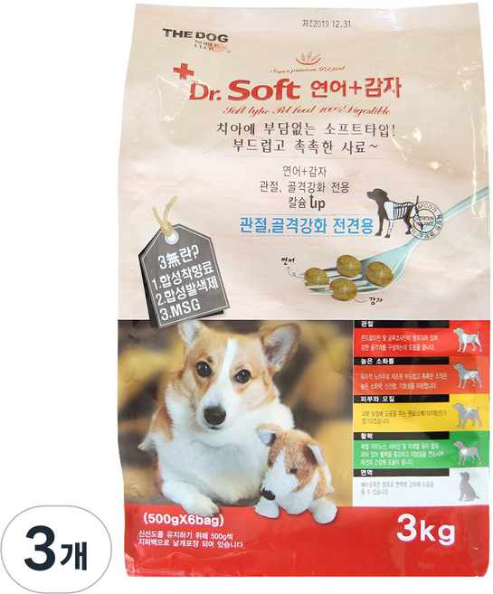 더독 전연령 강아지 닥터소프트 사료 감자, 연어, 3kg, 3개
