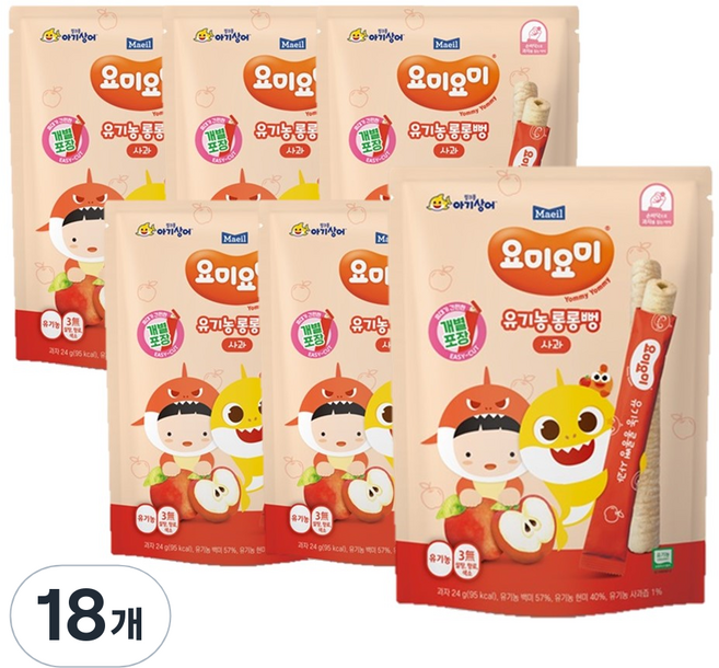 요미요미 유기농 롱롱뻥 사과, 사과맛, 24g, 18개