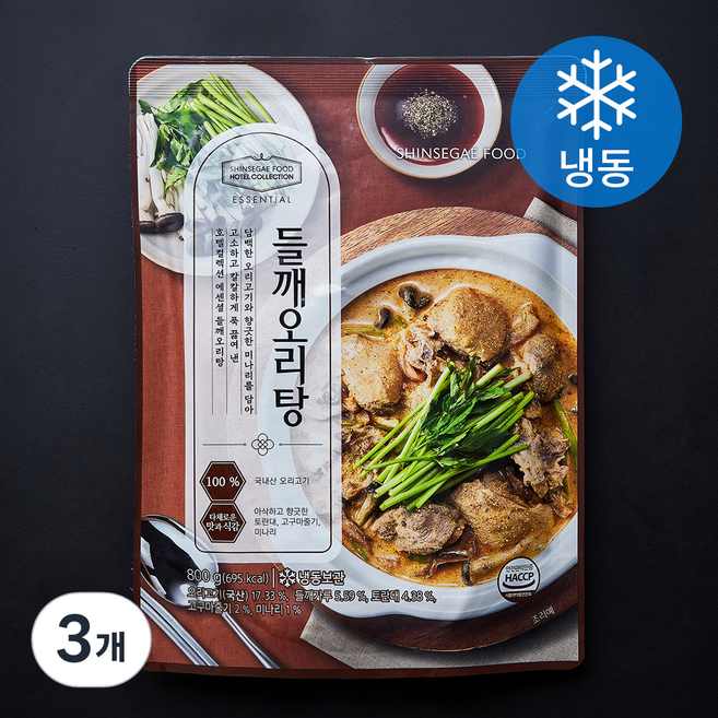 신세계푸드 호텔컬렉션 에센셜 들깨오리탕 (냉동), 800g, 3개