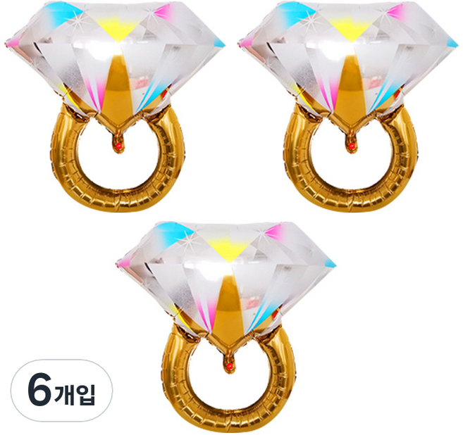 윰스 대형다이아몬드반지 파티장식 호일풍선, 골드, 6개