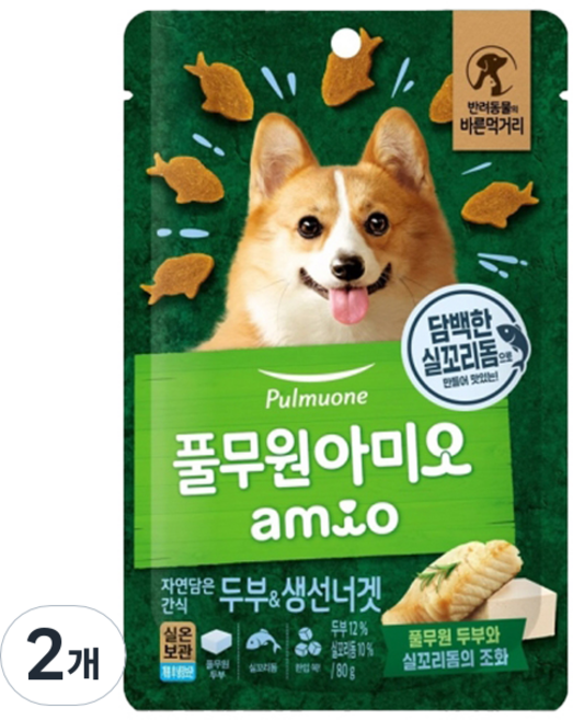 풀무원아미오 강아지 자연담은간식, 혼합맛(두부/생선맛), 80g, 2개