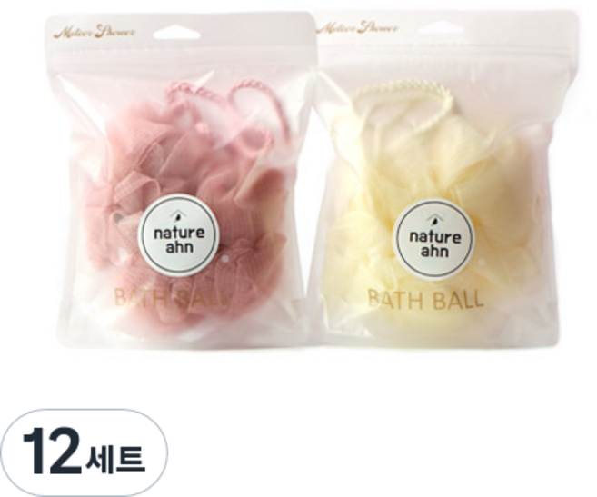 네이처안 롱 샤워볼, 화이트, 핑크, 1개입, 12세트