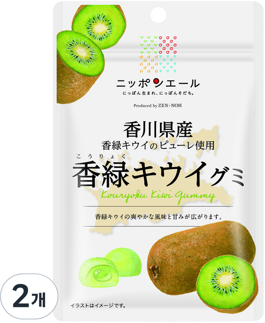 닛폰에일 JA전농젤리 카가와 코우료쿠키위 구미, 40g, 2개