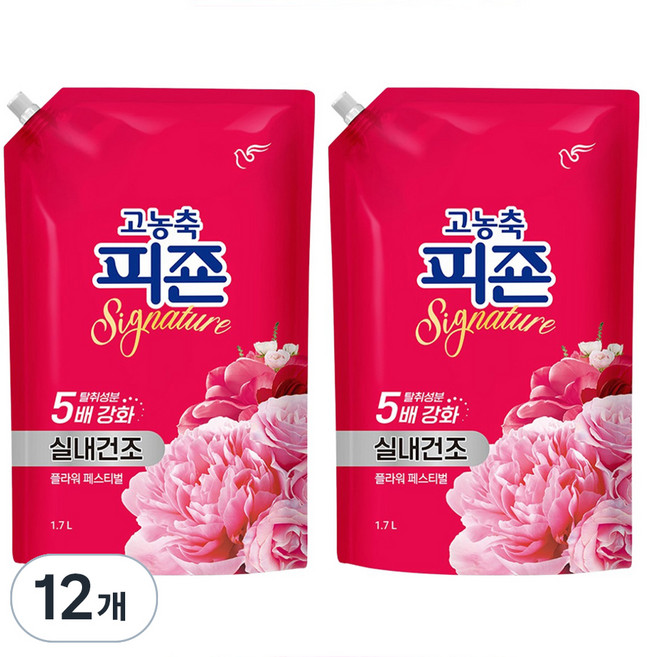 피죤 고농축 실내건조 시그니처 플라워페스티벌 섬유유연제 리필, 1.7L, 12개