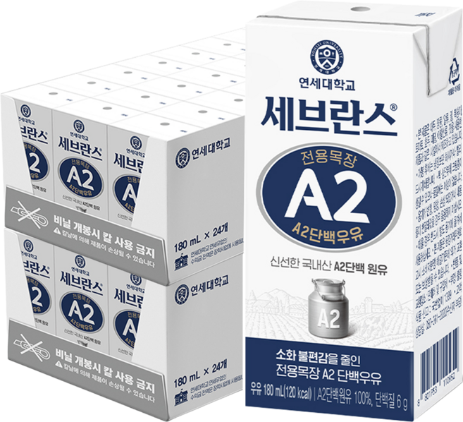 세브란스에이투 연세유업 전용목장 단백우유, 180ml, 48개