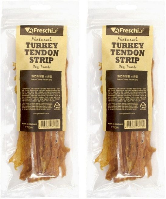 프레스키 터키텐던 스트립 강아지 간식, 칠면조 힘줄, 75g, 2개