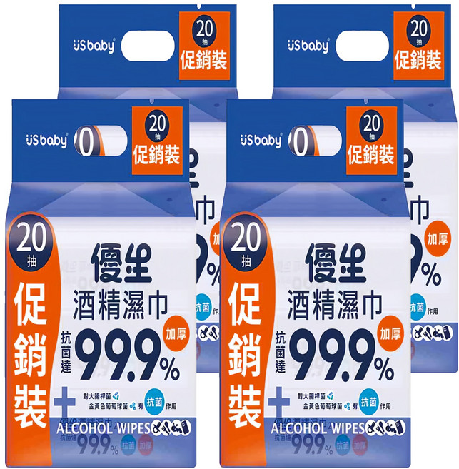 US baby 優生 酒精濕巾 超厚型, 3包, 4袋