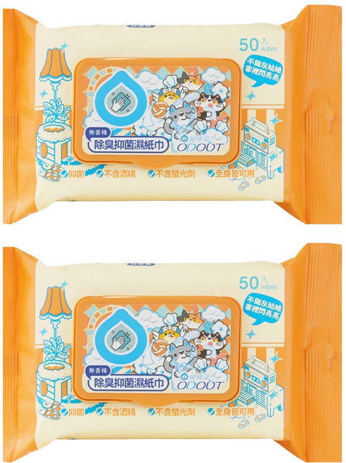 臭味滾 ODOUT 貓咪專用 除臭抑菌濕紙巾, 50張, 2包