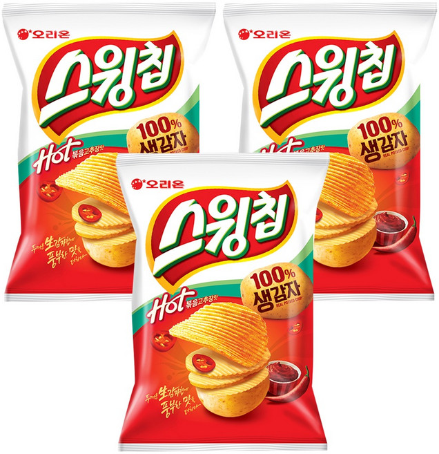 오리온 스윙칩 핫 볶음고추장맛, 60g, 3개