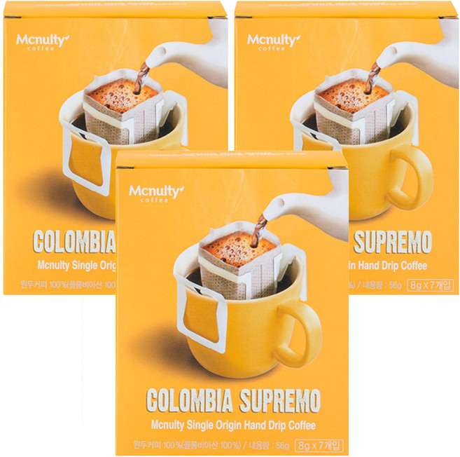 맥널티 콜롬비아 슈프리모 핸드 드립백커피, 8g, 7개입, 3개, 8g