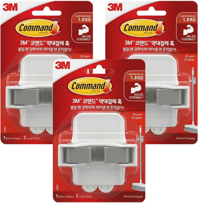 코맨드 3M 막대걸레 훅, 혼합 색상, 3개
