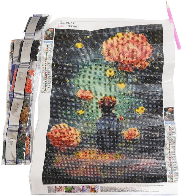 鑽石畫 ZSD3437 40 x 30cm, 玫瑰王子 多色, 1個