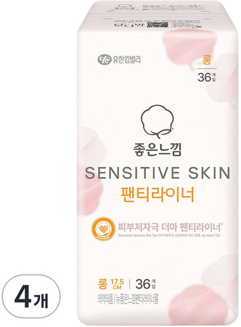 좋은느낌 센서티브스킨 팬티라이너, 롱, 36개입, 4개