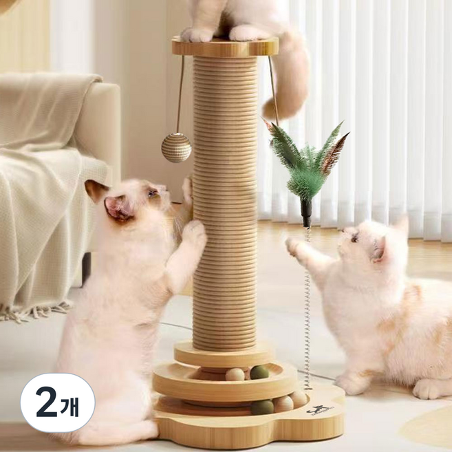 딩동펫 고양이 플라워 원목 사이잘 기둥 스크래쳐, 브라운, 2개