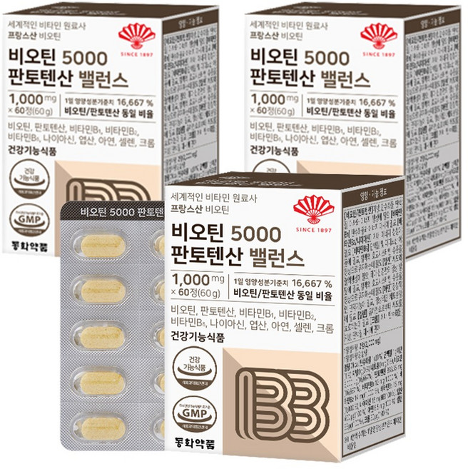 동화약품 비오틴 5000 판토텐산 밸런스, 60정, 3개