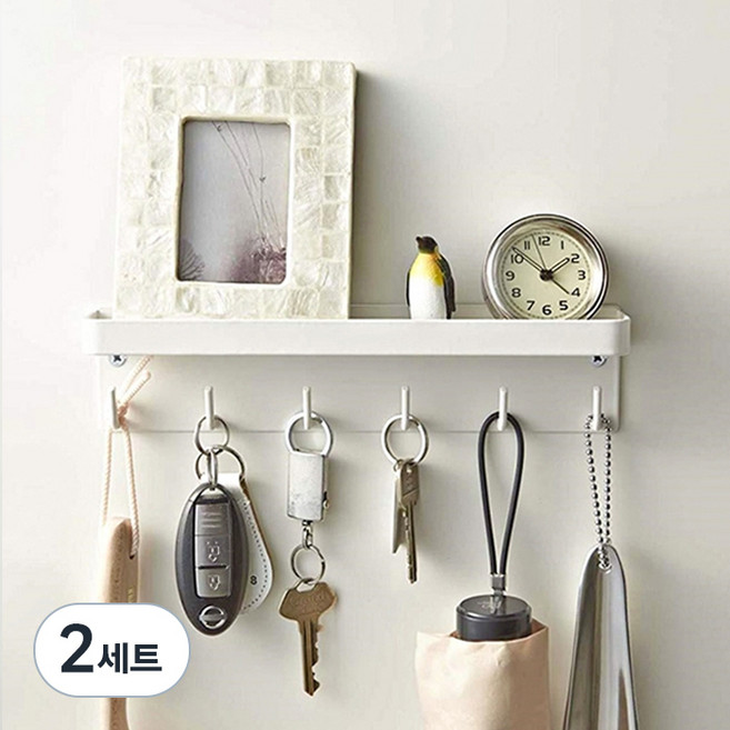 라이프스윗 자석 접착식 후크 선반 벽걸이 + 나사 세트, 화이트, 2세트