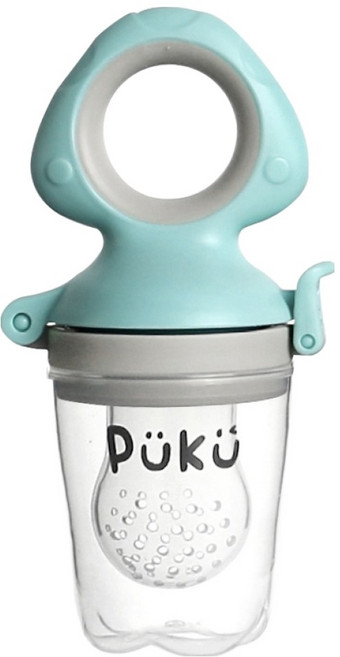 PUKU 藍色企鵝 鮮果樂咬 餵食器 附S + M + L替換頭, 藍色, 1組