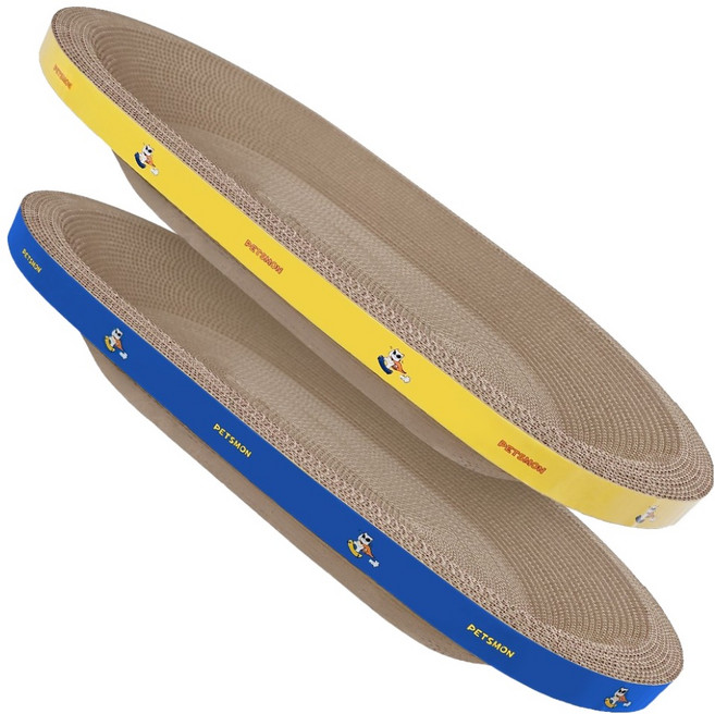 펫츠몬 고양이 타원형 컬러 스크래쳐 2개입, 옐로우, 블루, 1세트