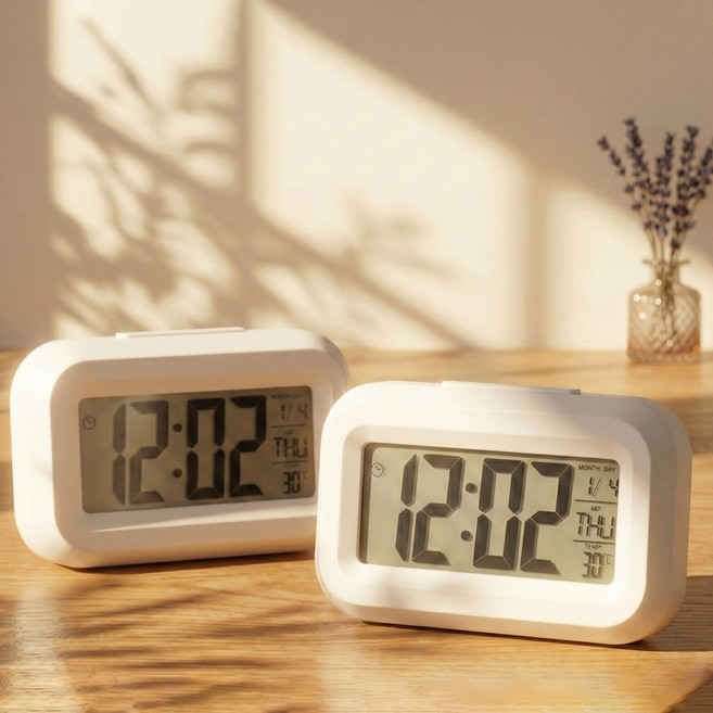 에이빈 학생 침대 탁상용 디지털 알람 시계 2개, 화이트