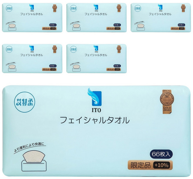 ITO 日本伊藤 抽取式洗臉巾 66張 6包, 1袋