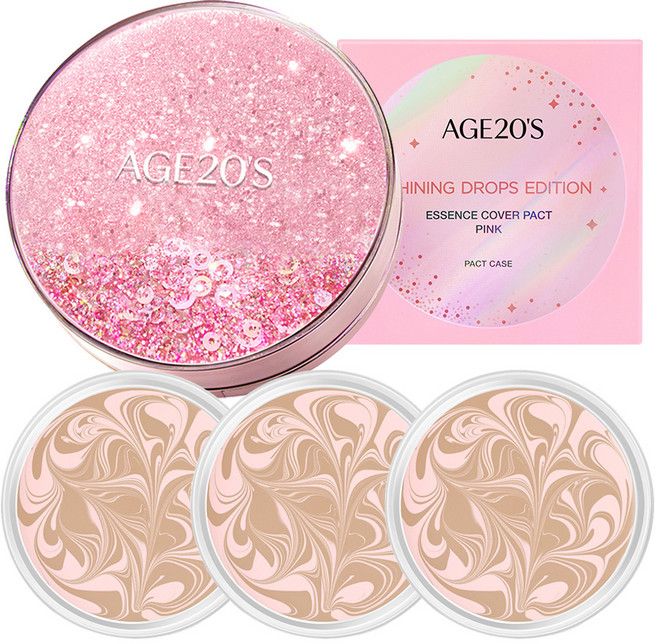 에이지투웨니스 에센스 커버 팩트 뉴 오리지널 샤이닝 드롭스 에디션 핑크 + 리필 12.5g x 3p, 21호 핑크라떼, 1개